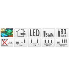 80 Πολύχρωμα Φωτάκια LED Copper Μπαταρίας (4m)