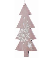 Χριστουγεννιάτικο Ξύλινο Δεντράκι Ροζ με Χιονονιφάδες (14cm)