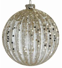 Χριστουγεννιάτικη Μπάλα Γυάλινη Ανάγλυφη Χρυσή με Αστεράκια (8cm)