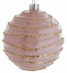 Χριστουγεννιάτικη Μπάλα Γυάλινη Ροζ με Χρυσές Κλωστές (10cm)