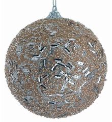 Χριστουγεννιάτικη Μπάλα Ανάγλυφη Σαμπανιζέ με Χάντρες (10cm)