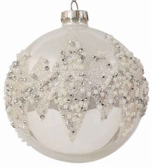 Χριστουγεννιάτικη Μπάλα Γυάλινη Ασημί με Πέρλες (8cm)