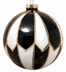 Χριστουγεννιάτικη Μπάλα Γυάλινη Μαύρο με Λευκό (10cm)