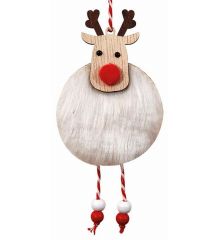 Χριστουγεννιάτικος Ξύλινος Τάρανδος με Κόκκινες και Λευκές Χάντρες (13cm)