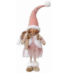 Χριστουγεννιάτικο Λούτρινο Διακοσμητικό Κοριτσάκι με Ροζ Σκούφο (52cm)