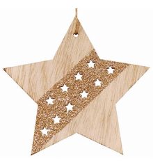 Χριστουγεννιάτικο Ξύλινο Αστεράκι με Χρυσό Στρας και Αστεράκια (11cm)