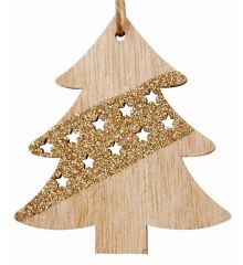 Χριστουγεννιάτικο Ξύλινο Δεντράκι με Χρυσό Στρας και Αστεράκια (11cm)