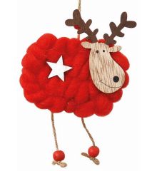 Χριστουγεννιάτικος Ξύλινος Τάρανδος Κόκκινος με Αστεράκι (15cm)