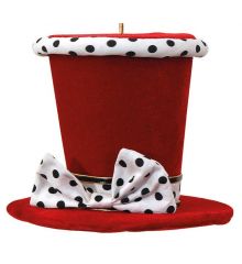 Χριστουγεννιάτικο Τσόχινο Καπέλο Κόκκινο με Πουά Φιόγκο (15cm)
