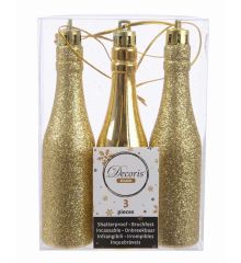 Χριστουγεννιάτικα Μπουκάλια Σαμπάνιας Χρυσά - Σετ 3 τεμ. (11cm)