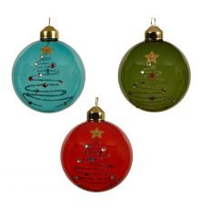 Χριστουγεννιάτικη Μπάλα Γυάλινη με Δεντράκι - 3 Χρώματα (8cm)
