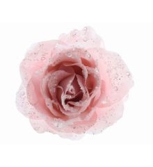 Χριστουγεννιάτικο Διακοσμητικό Λουλούδι Τριαντάφυλλο Ροζ (14cm)