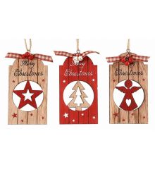 Χριστουγεννιάτικo Ξύλινο Ταμπελάκι με "Merry Christmas"  - 3 Σχέδια (13cm) - 1 Τεμάχιο