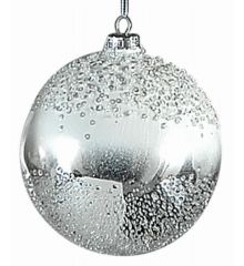 Χριστουγεννιάτικη Μπάλα Γυάλινη Ασημί Ανάγλυφη (10cm)