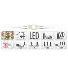 20 Λευκά Θερμά Φωτάκια LED Copper Μπαταρίας (1m)