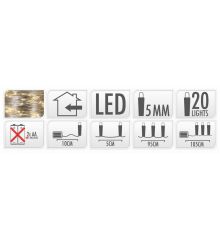 20 Λευκά Θερμά Φωτάκια LED Copper Μπαταρίας (1m)