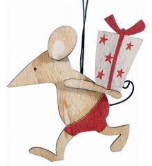 Χριστουγεννιάτικο Ξύλινο Ποντικάκι με Δωράκι Πολύχρωμο (10cm)