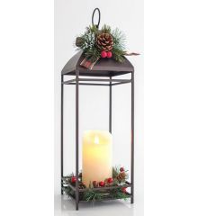 Χριστουγεννιάτικο Μεταλλικό Φανάρι Μαύρο με LED (43cm)