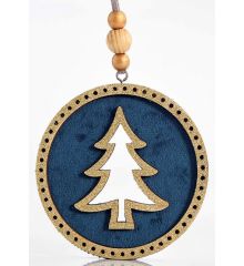 Χριστουγεννιάτικη Μπάλα Βελούδινη Μπλε με Δεντράκι (9cm)
