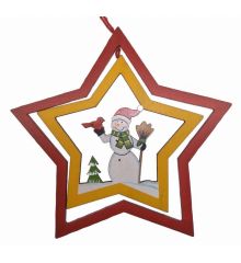 Χριστουγεννιάτικο Ξύλινο Στολίδι Χιονάνθρωπος σε Αστέρι Πολύχρωμο(12cm)