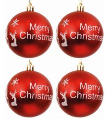 Χριστουγεννιάτικες Μπάλες Κόκκινες με "Merry Christmas" και Σχέδια - Σετ 4 τεμ. (10cm)