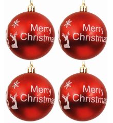 Χριστουγεννιάτικες Μπάλες Κόκκινες με "Merry Christmas" και Σχέδια - Σετ 4 τεμ. (10cm)
