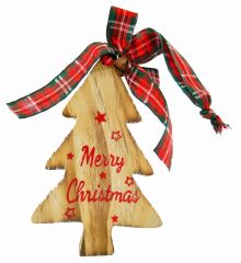 Χριστουγεννιάτικο Ξύλινο Δεντράκι με Καρό Φιόγκο και "merry Christmas" (25cm)