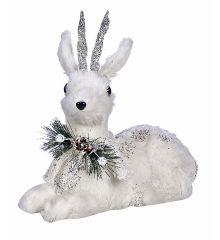 Χριστουγεννιάτικο Διακοσμητικό Ελάφι Λευκό Καθιστό (21cm)