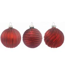 Χριστουγεννιάτικη Μπάλα Γυάλινη Κόκκινη - 3 Σχέδια (10cm)