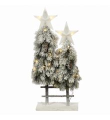 Χριστουγεννιάτικος Διακοσμητικός Ξύλινος Φράχτης με 2 Δεντράκια και 40 LED Πολύχρωμο (65cm) - 1 Τεμάχιο