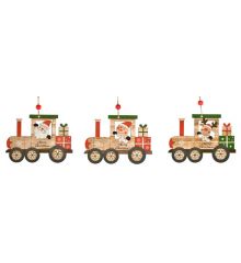 Χριστουγεννιάτικo Ξύλινο Τρενάκι με Φιγούρες Πολύχρωμο - 3 Σχέδια (14cm) - 1 Τεμάχιο