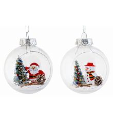 Χριστουγεννιάτικη Μπάλα Διάφανη με Φιγούρα - 2 Σχέδια (8cm)