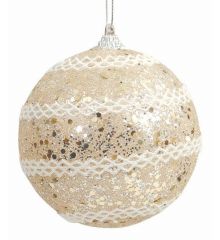 Χριστουγεννιάτικη Μπάλα Σαμπανιζέ με Λευκές Ρίγες (8cm)