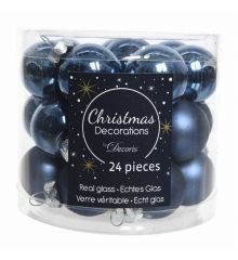 Χριστουγεννιάτικες Μπάλες Γυάλινες Μπλε Σκούρο - Σετ 24 τεμ. (2.5cm)
