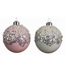 Χριστουγεννιάτικη Μπάλα Γυάλινη με Στρας και Πέρλες - 2 Χρώματα (8cm)