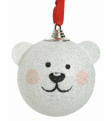 Χριστουγεννιάτικη Μπάλα Λευκή με Αρκούδο (8cm)