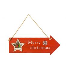 Χριστουγεννιάτικο Ξύλινο Βελάκι Κόκκινο με Merry Christmas (30cm) - 1 Τεμάχιο