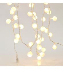 100 Λευκα Θερμά Φωτάκια LED Επεκτεινόμενα με Υφασμάτινες Λευκές Μπαλίτσες (5m)