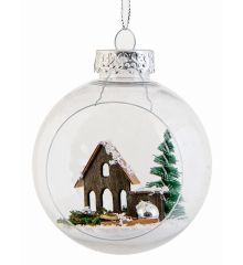 Χριστουγεννιάτικη Μπάλα Διάφανη με Σπιτάκι (8cm)