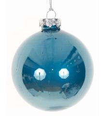 Χριστουγεννιάτικη Μπάλα Γυάλινη Γαλάζια Γυαλιστερή (10cm)