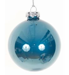 Χριστουγεννιάτικη Μπάλα Γυάλινη Γαλάζια Γυαλιστερή (8cm)