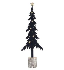 Χριστουγεννιάτικο Διακοσμητικό Ξύλινο Κυπαρίσσι Μαύρο με Αστέρια (53cm)