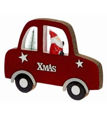 Χριστουγεννιάτικο Διακοσμητικό Ξύλινο Αυτοκινητάκι Κόκκινο με Άγιο Βασίλη (22cm)