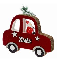 Χριστουγεννιάτικο Διακοσμητικό Ξύλινο Αυτοκινητάκι Κόκκινο με Άγιο Βασίλη (15cm)