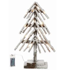 Χριστουγεννιάτικο Διακοσμητικό Ξύλινο Δεντράκι Χιονισμένο με 40 LED Καφέ (80cm)