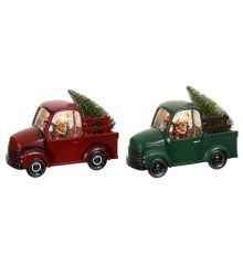 Χριστουγεννιάτικο Διακοσμητικό Πολυρεζίνη Αυτοκινητάκι με Νερό και LED (24cm) - 2 Χρώματα