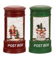 Χριστουγεννιάτικος Διακοσμητικός Πολυρεζίνη Ταχυδρομικός Κύλινδρος με Νερό και LED (23cm) - 2 Χρώματα