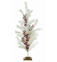 Χριστουγεννιάτικο Λευκό Επιτραπέζιο Δεντράκι Στολισμένο με Γκι, 76cm