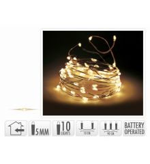 10 Λευκά Θερμά Φωτάκια LED Copper Μπαταρίας (0,9m)