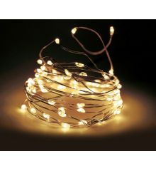 100 Λευκά Θερμά Φωτάκια LED Copper Μπαταρίας, Με Χρονοδιακόπτη (5m)